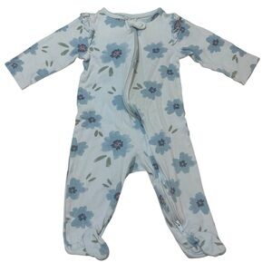 Carters Footie Sleeper PJs 2 Way Zip Blue Flowers Baby Girl 6 months